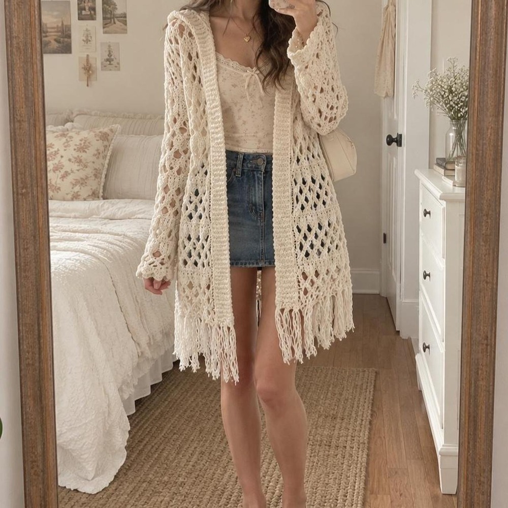 cream crochet cardigan